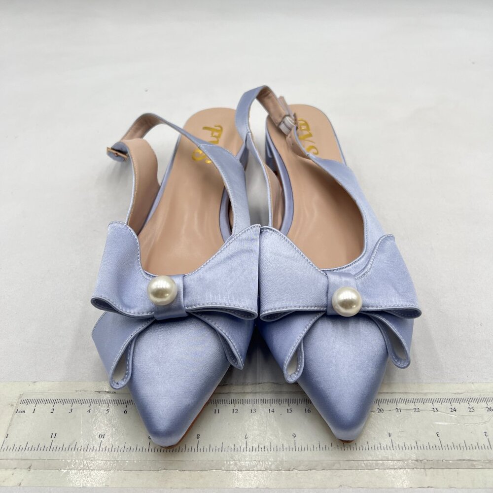Fys Light Blue Pearl Bow Pointed Toe Pumps Slip On Singbacks Daily Shoes View 3